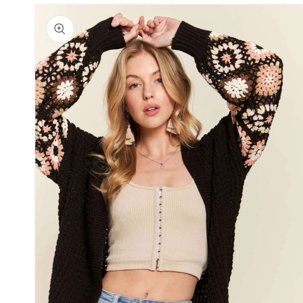 ADORA Black and Pink Crochet Cardigan